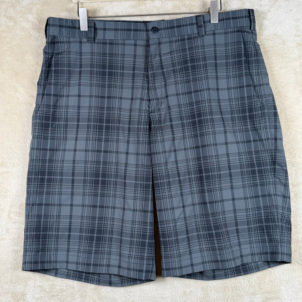 Nike Golf Dri-FIT Plaid Shorts Mens 36 Grey Black Checkered Performance Athletic